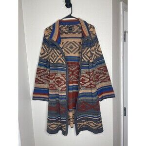 Easy Chic Womens Medium Boho Aztec Open Front Long Cardigan Sweater
